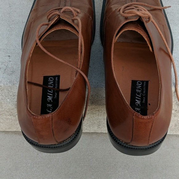 L A Milano Italy men's lace-up dress shoe cognac